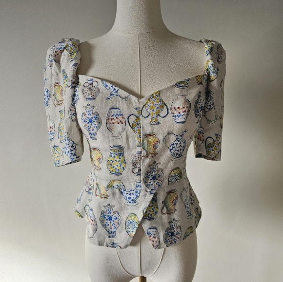 Wilfred Tops - Aritzia Wilfred S Linen Smocked Fatale Vase Blouse Floral Print Women's Top